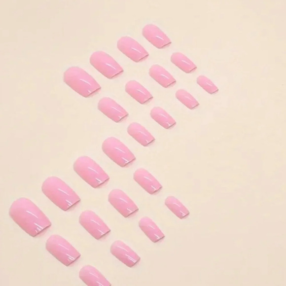 #12 Women's Girls Soft Pink Press Medium Length Square Fake Nails, Press On - Picture 3 of 6